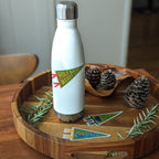 White water bottle with a green 'Hike More Worry Less'  pennant-shaped sticker