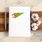 Notebook with 'Hike More Worry Less' 'Hike More Worry Less'  pennant-shaped sticker