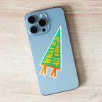 Phone case with a colorful Pennant-shaped sticker that says "What if It All Works Out" 